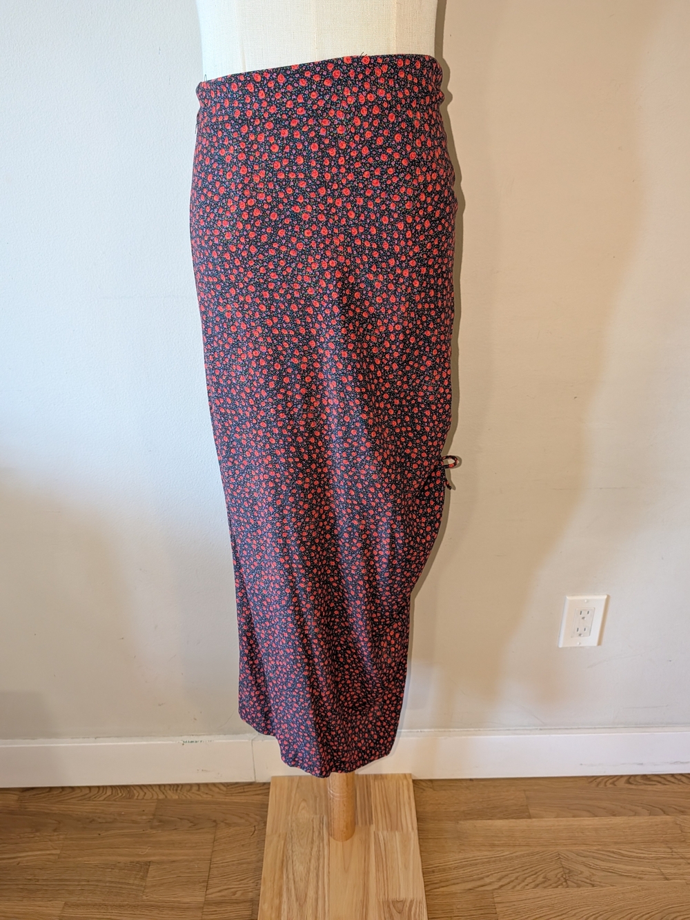 Zara Floral Midi Skirt With Asymmetrical Hem And Tied Slit